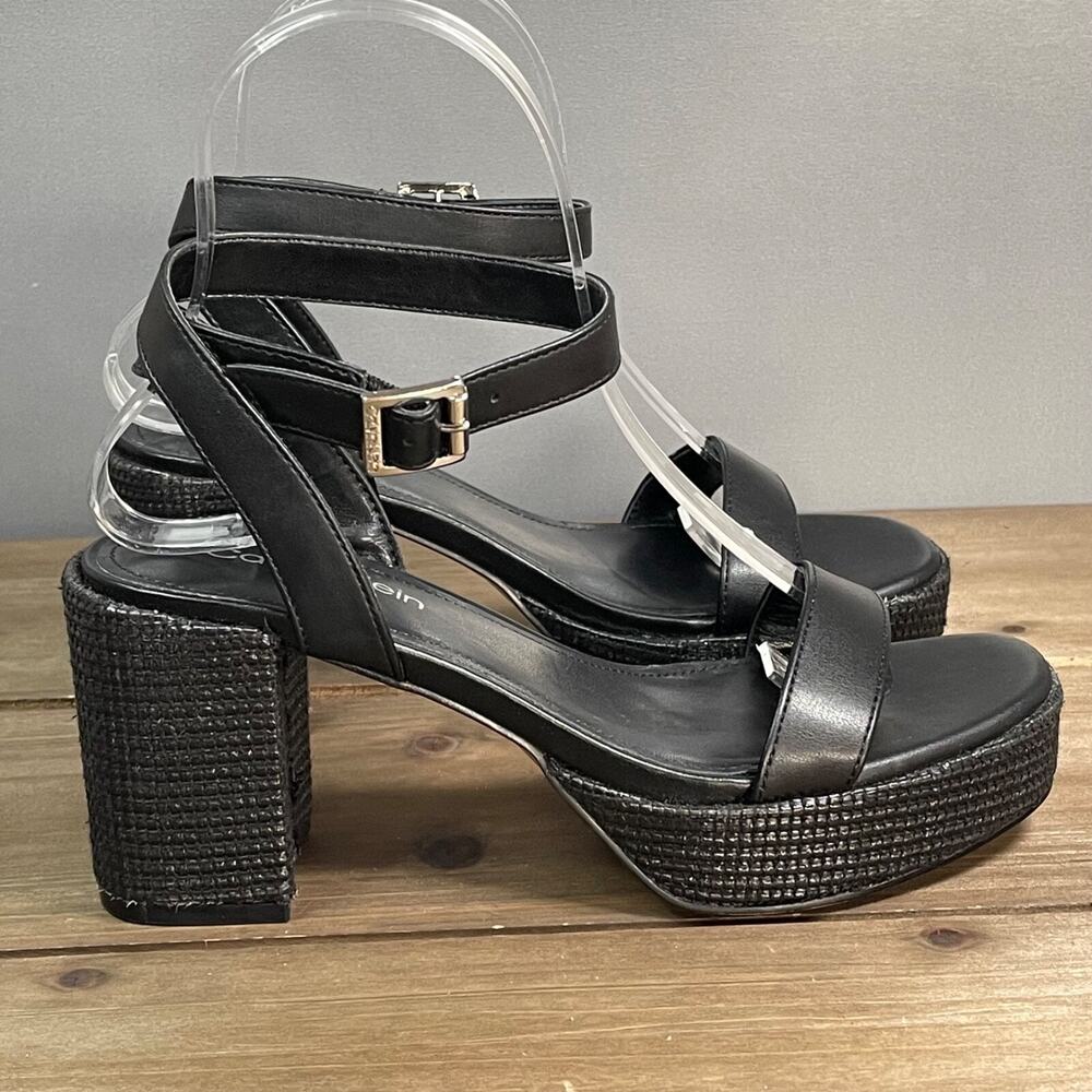 Calvin Klein Women's Lalah Platform Sandals Size 5.5 Black Block Heel Buckle